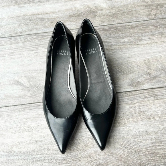 Stuart  Weitzman Black Leather Kitten Heel Pumps Made in Spain - Picture 3 of 15